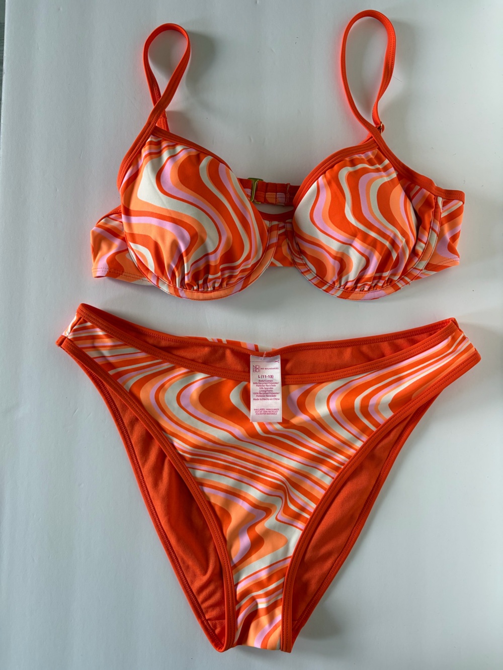 No Boundaries Bright Orange and White Swimsuit Top
